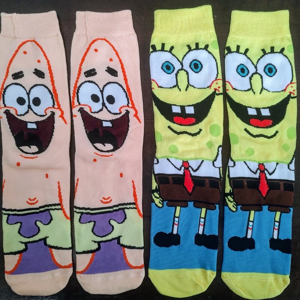 Set of Two Spongebob and Patrick MENS/WOMENS/TEENS/KIDS Crew Socks One Size